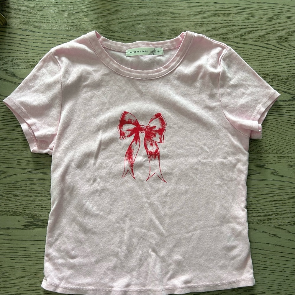 Altar'd State Baby Tee with red bow design